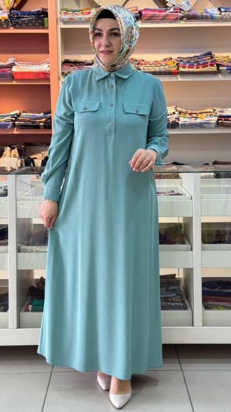 Düğme Detaylı Elbise Çağla/5038