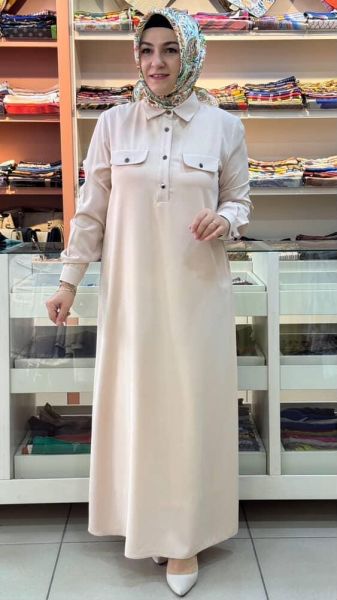 Düğme Detaylı Elbise Taş/5038