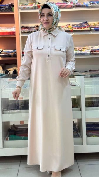 Düğme Detaylı Elbise Taş/5038