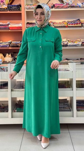 Düğme Detaylı Elbise Benetton Yeşili/5038