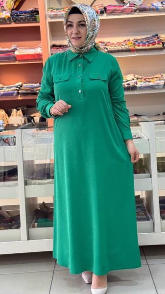 Düğme Detaylı Elbise Benetton Yeşili/5038