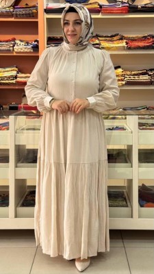Puane - Düğme Detaylı Elbise Taş/12625