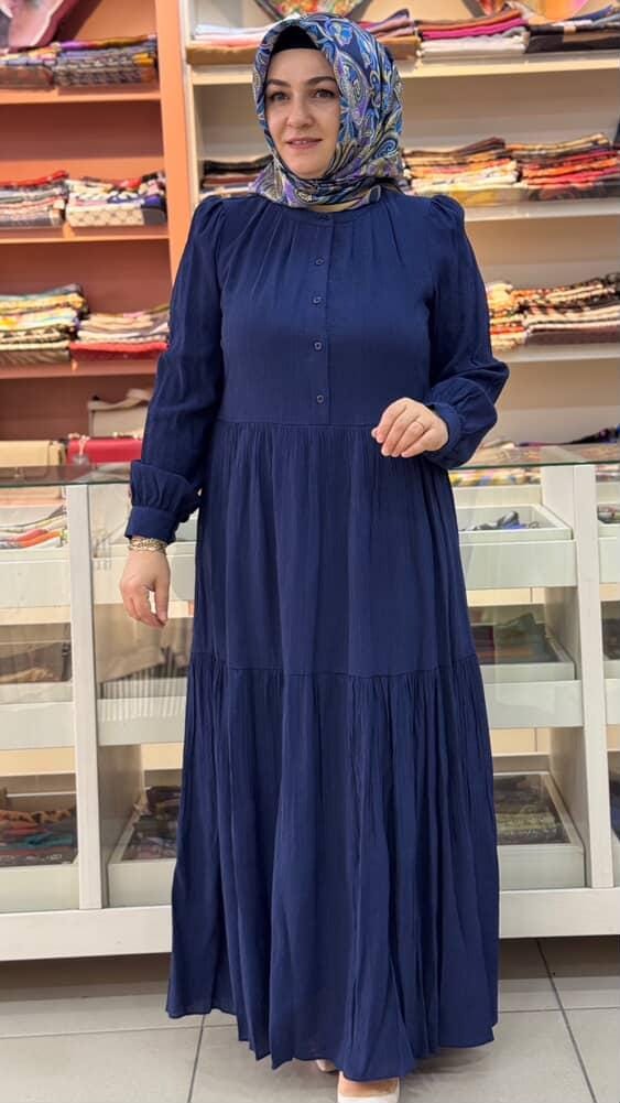 Puane - Düğme Detaylı Elbise Lacivert/12625