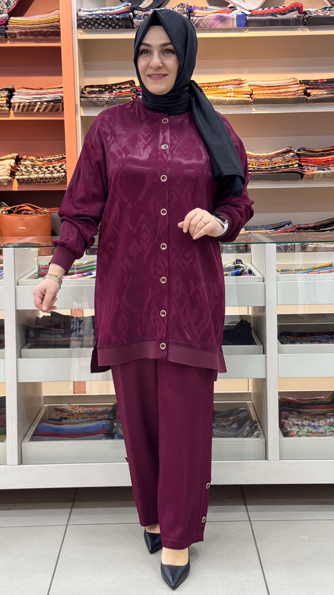 Gaze - Düğme Detaylı Jakarlı Takım Bordo/6218