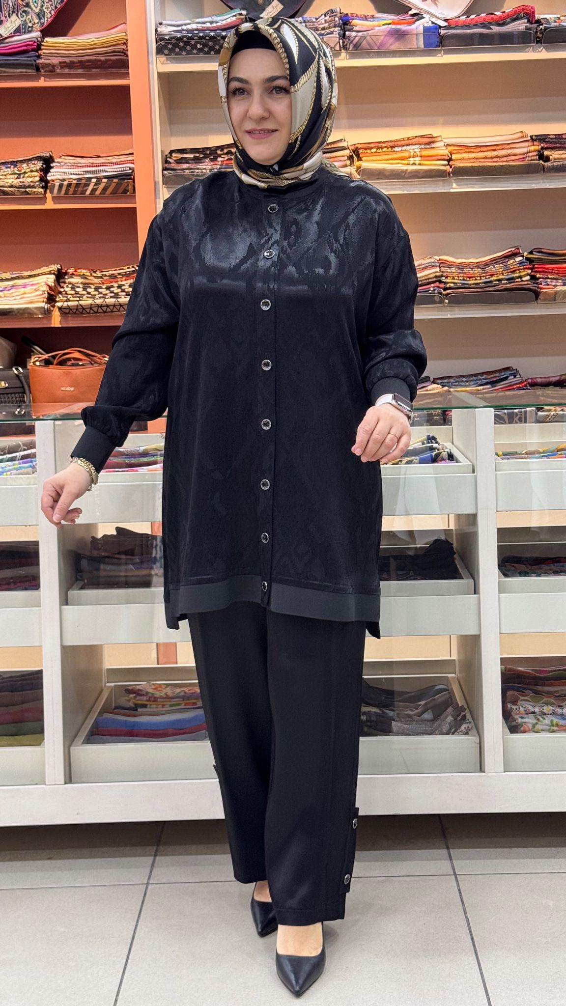 Gaze - Düğme Detaylı Jakarlı Takım Siyah/6218