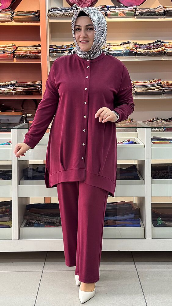 Düğme Detaylı Takım Bordo/257634 - 1