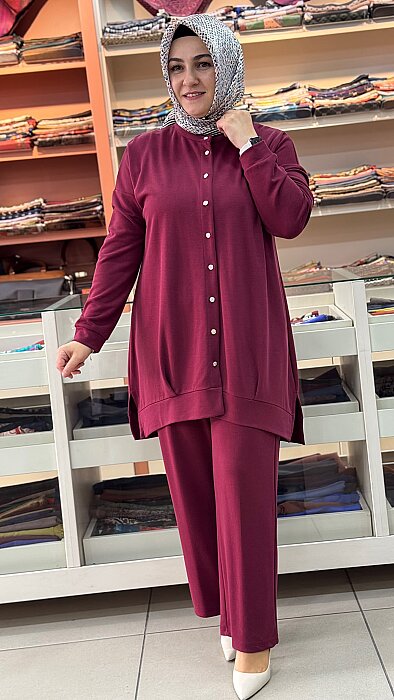 Düğme Detaylı Takım Bordo/257634  - 2
