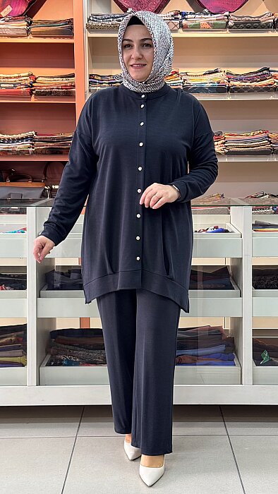 Düğme Detaylı Takım Siyah/257634 