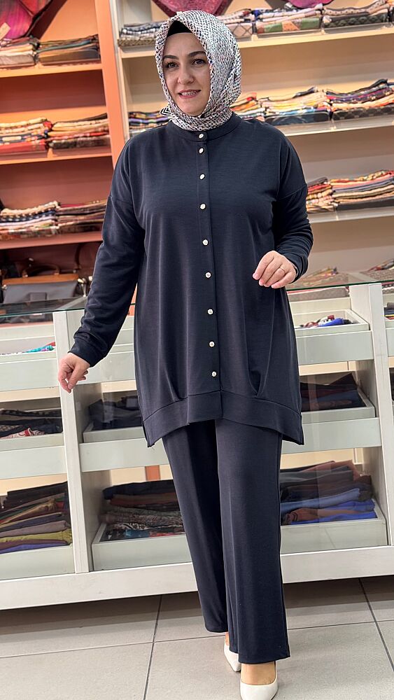 Düğme Detaylı Takım Siyah/257634 - 2