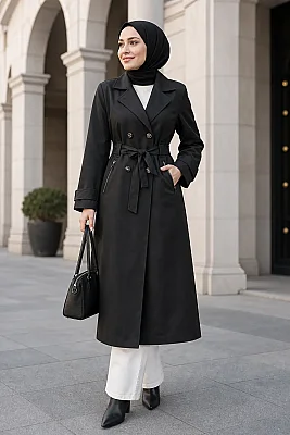 Armine Trend - Düğme Detaylı Trençkot Siyah/1731