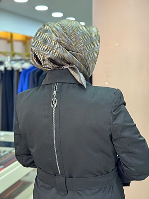 Düğme Detaylı Trençkot Siyah/1731 - Thumbnail