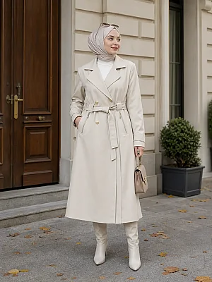 Armine Trend - Düğme Detaylı Trençkot Taş/1731
