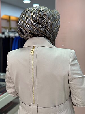 Düğme Detaylı Trençkot Taş/1731 - Thumbnail