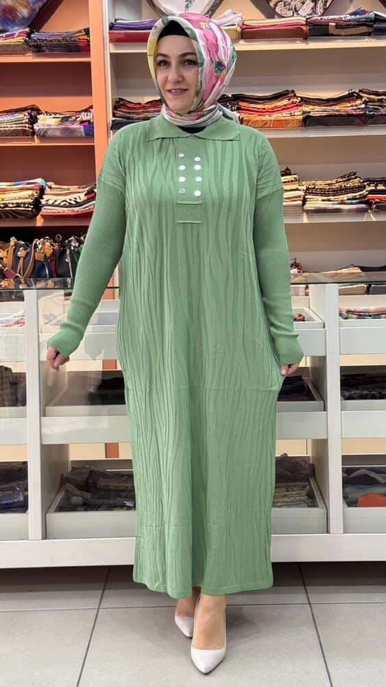  - Düğme Detaylı Triko Elbise Yeşil/241440
