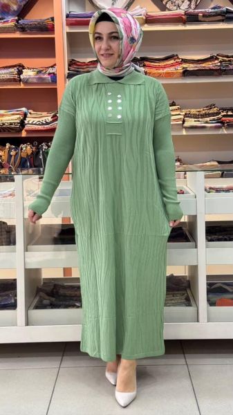 Düğme Detaylı Triko Elbise Yeşil/241440
