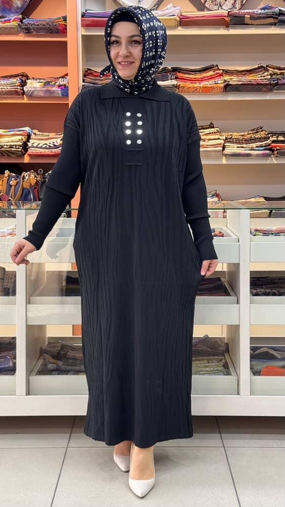  - Düğme Detaylı Triko Elbise Siyah/241440