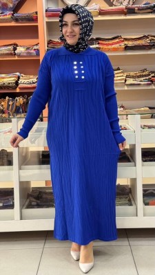  - Düğme Detaylı Triko Elbise Saks/241440