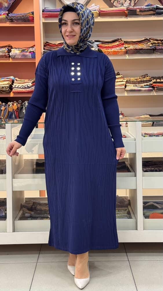  - Düğme Detaylı Triko Elbise Lacivert/241440