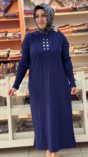 Düğme Detaylı Triko Elbise Lacivert/241440