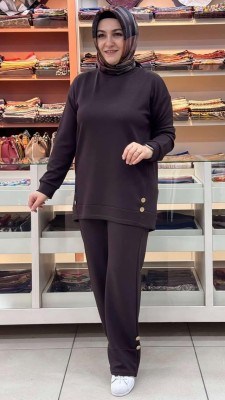 inza moda - Düğme Ve Dikiş Detaylı Takım Acı Kahve/1628