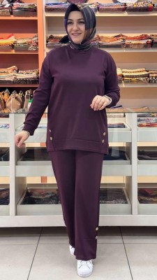 inza moda - Düğme Ve Dikiş Detaylı Takım Bordo/1628