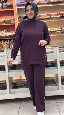 Düğme Ve Dikiş Detaylı Takım Bordo/1628 - Thumbnail