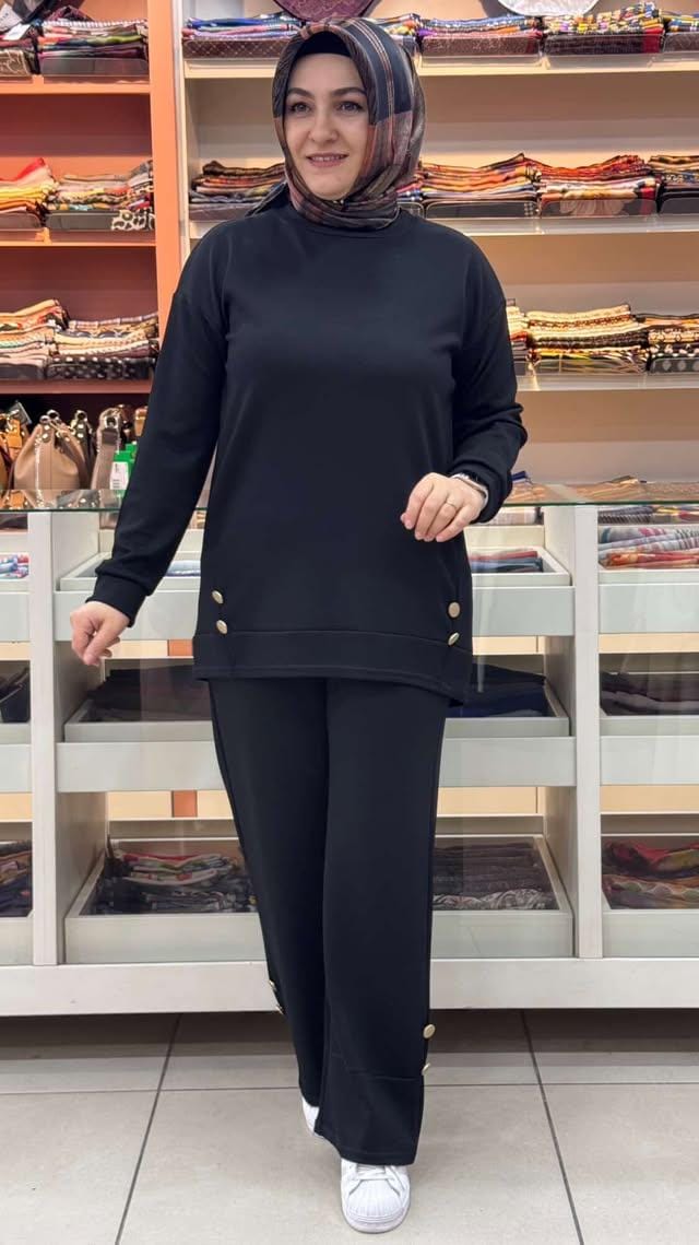 inza moda - Düğme Ve Dikiş Detaylı Takım Siyah/1628