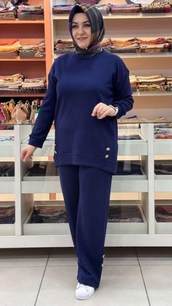 Düğme Ve Dikiş Detaylı Takım Lacivert/1628