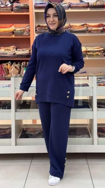 Düğme Ve Dikiş Detaylı Takım Lacivert/1628