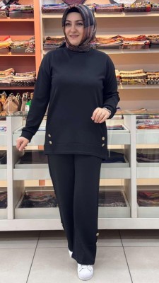 Düğme Ve Dikiş Detaylı Takım Siyah/1628 - Thumbnail