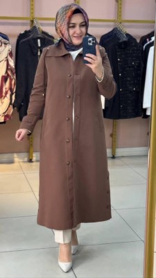 Düğme Ve İp Detaylı Trençkot Kahverengi/594 - Thumbnail