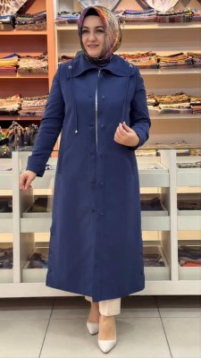 Düğme Ve İp Detaylı Trençkot İndigo/594 - Thumbnail