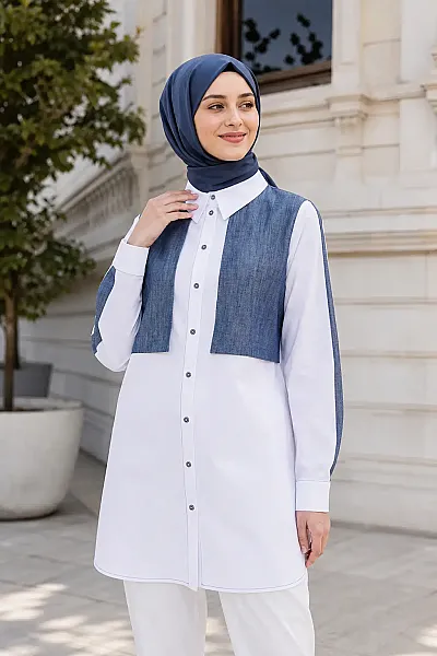 Düğmeli Kot Detaylı Tunik Denim/2511417