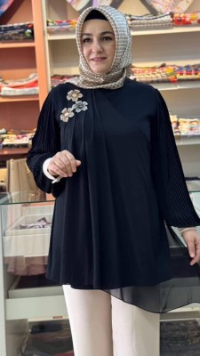 Eliz Broş Detaylı Pantalonlu Takım Siyah/2517113 - Thumbnail