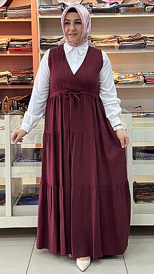 Eylül - Eteği Fırfırlı Beli Bağlamalı Elbise Bordo/2058