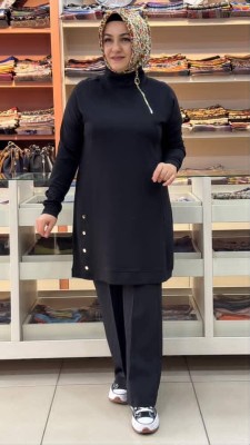 Kado - Etek Ucu Çıt Çıt Detaylı Tunik Siyah/257668