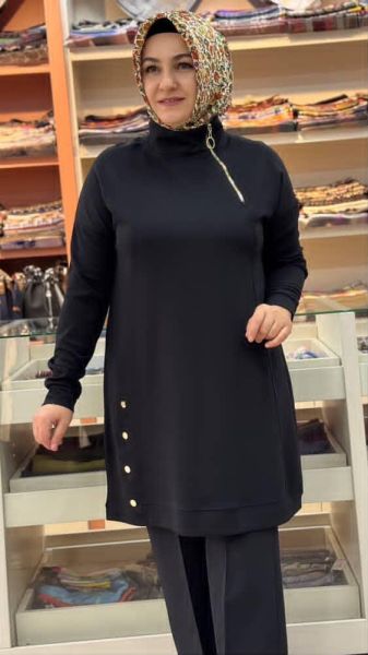 Etek Ucu Çıt Çıt Detaylı Tunik Siyah/257668