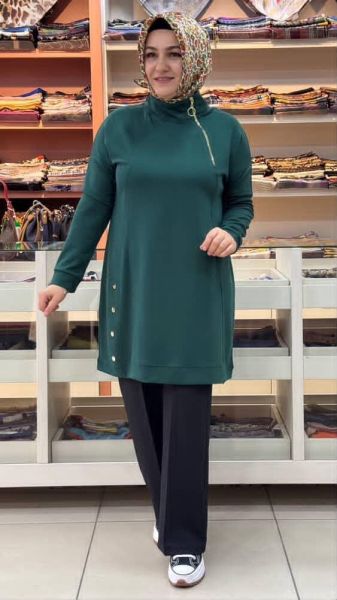 Etek Ucu Çıt Çıt Detaylı Tunik Zümrüt/257668