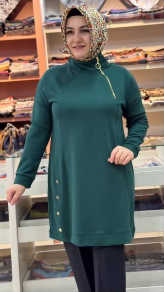 Etek Ucu Çıt Çıt Detaylı Tunik Zümrüt/257668