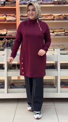 Etek Ucu Çıt Çıt Detaylı Tunik Bordo/257668 - Thumbnail