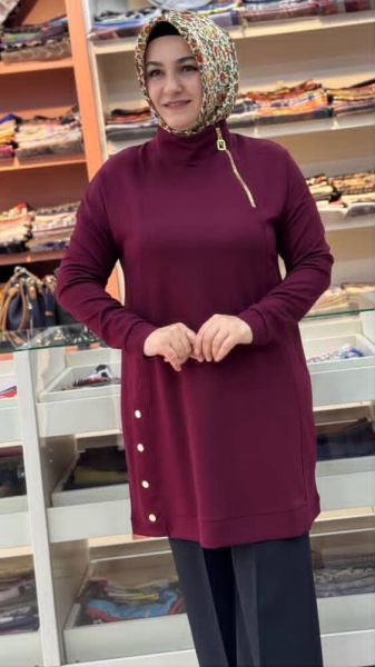Etek Ucu Çıt Çıt Detaylı Tunik Bordo/257668