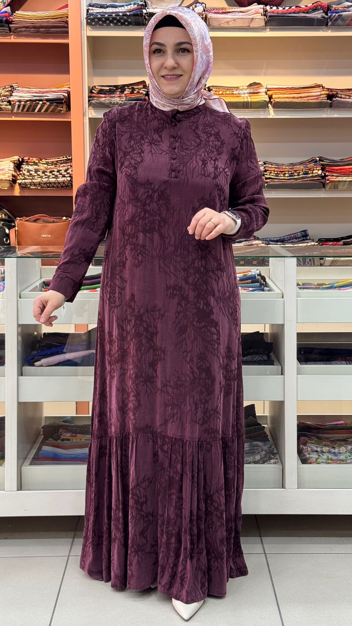 Morİpek - Etek Ucu Fırfırlı Beli Bağlamalı Cupra Elbise Bordo/26307