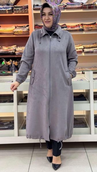 Etek Ucu İp Detaylı Süet Kap Gri/5871