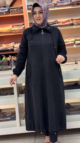 Etek Ucu İp Detaylı Süet Kap Siyah/5871