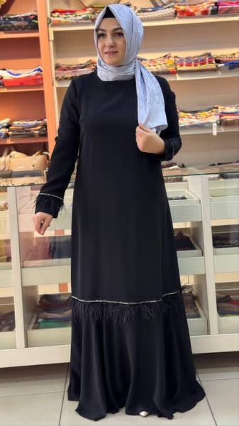Etek Ucu Kolları Tüy Detaylı Abiye Siyah/82031
