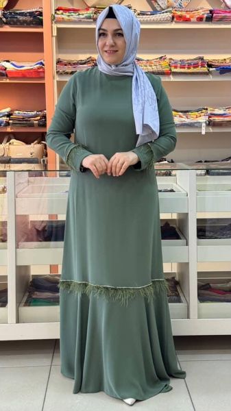 Etek Ucu Kolları Tüy Detaylı Abiye Nefti/82031