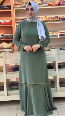 Etek Ucu Kolları Tüy Detaylı Abiye Nefti/82031 - Thumbnail