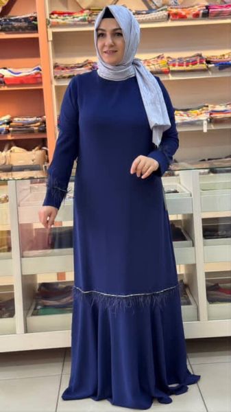 Etek Ucu Kolları Tüy Detaylı Abiye İndigo/82031