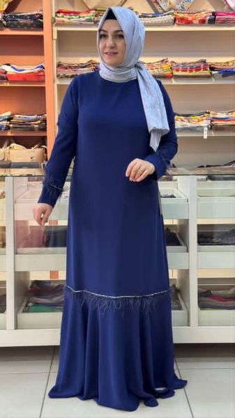 Etek Ucu Kolları Tüy Detaylı Abiye İndigo/82031