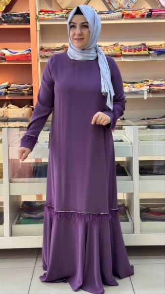 Etek Ucu Kolları Tüy Detaylı Abiye Mor/82031